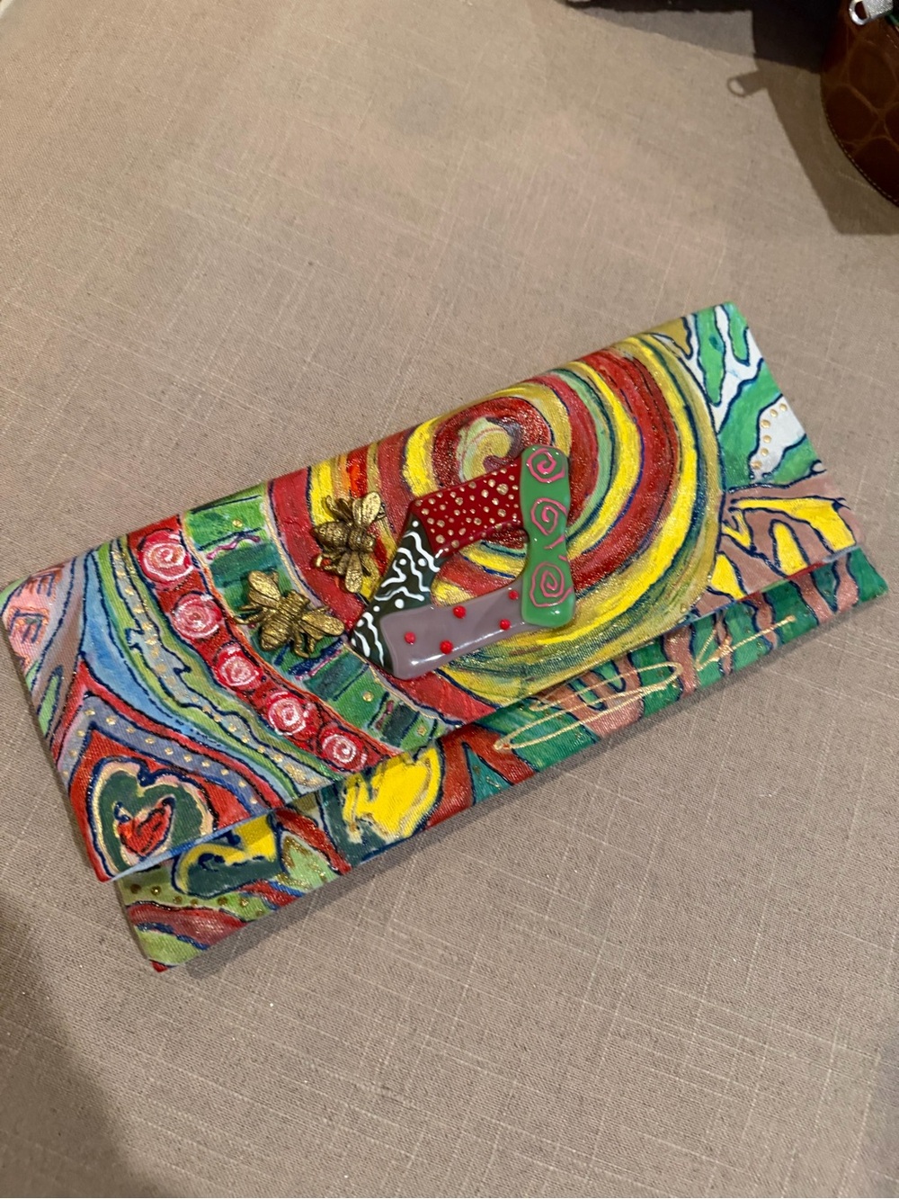 Hand-Painted Multicolor Clutch Wristlet - Vibrant Abstract Design